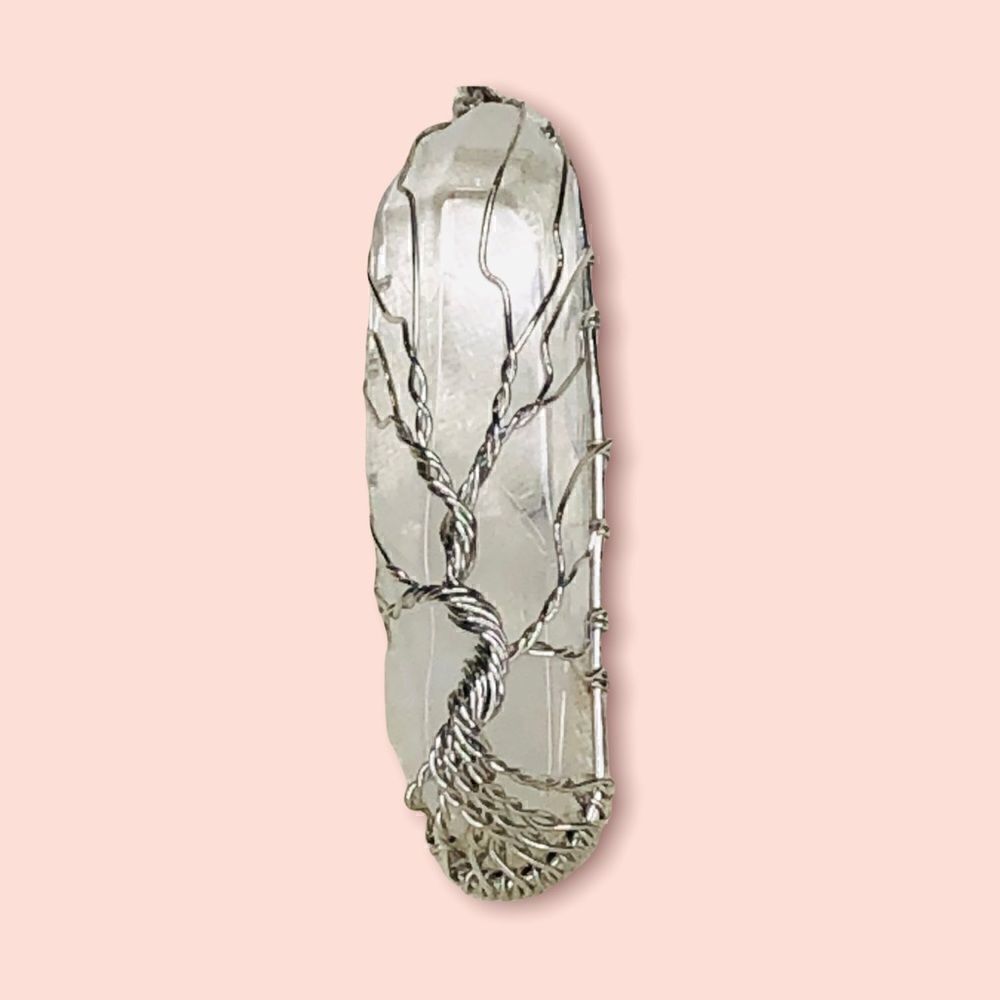 Tree of Life Wire Wrapped Clear Quartz Crystal Necklace - Picture 2 of 11